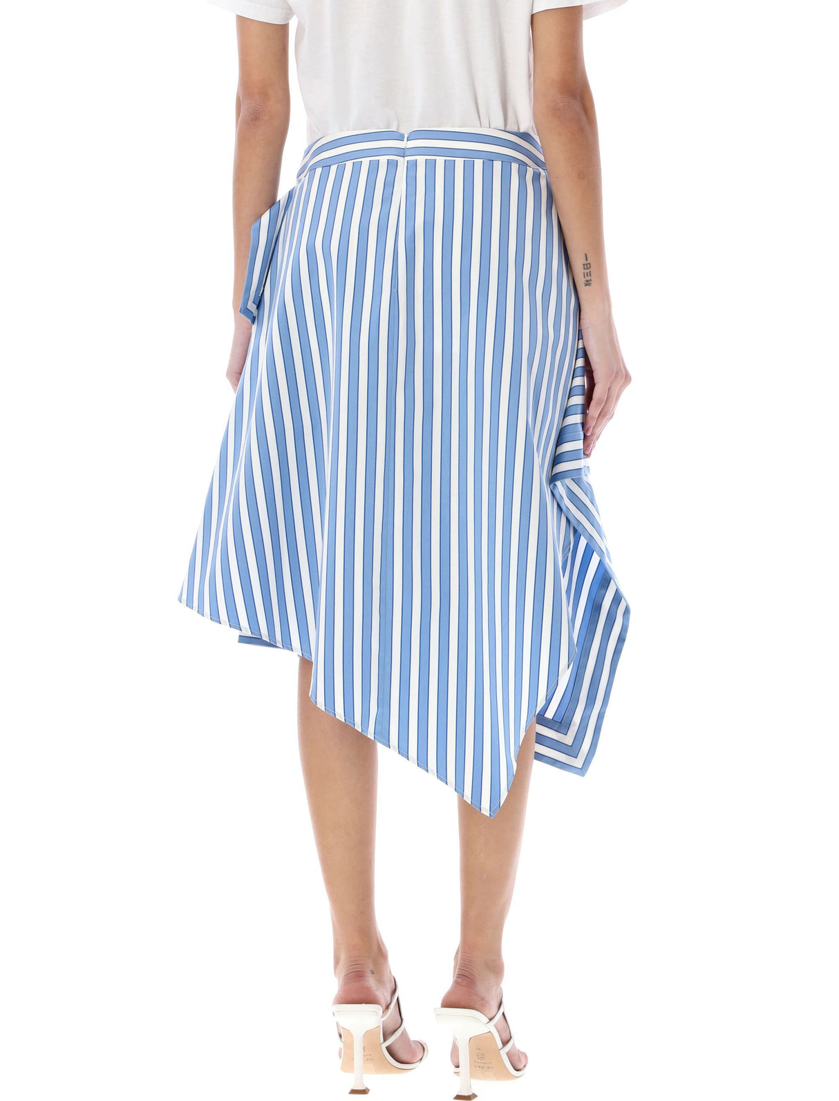 JW ANDERSON Asymmetric Striped Midi Skirt in Azzurro Riga