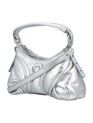 MARINE SERRE Stardust Mini Gray Lambskin Leather Handbag with Adjustable Strap, 15cm x 26cm x 7cm