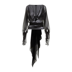 MUGLER Sleek and Stylish Black Silk Top for Women