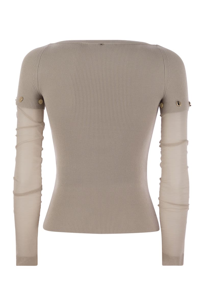 MAX MARA SPORTMAX Feminine Tight-Fitting Stretch Viscose T-Shirt with Removable Sleeves