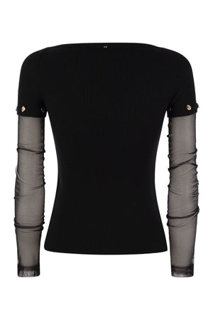 MAX MARA SPORTMAX Feminine Tight-Fitting Stretch Viscose T-Shirt with Removable Sleeves