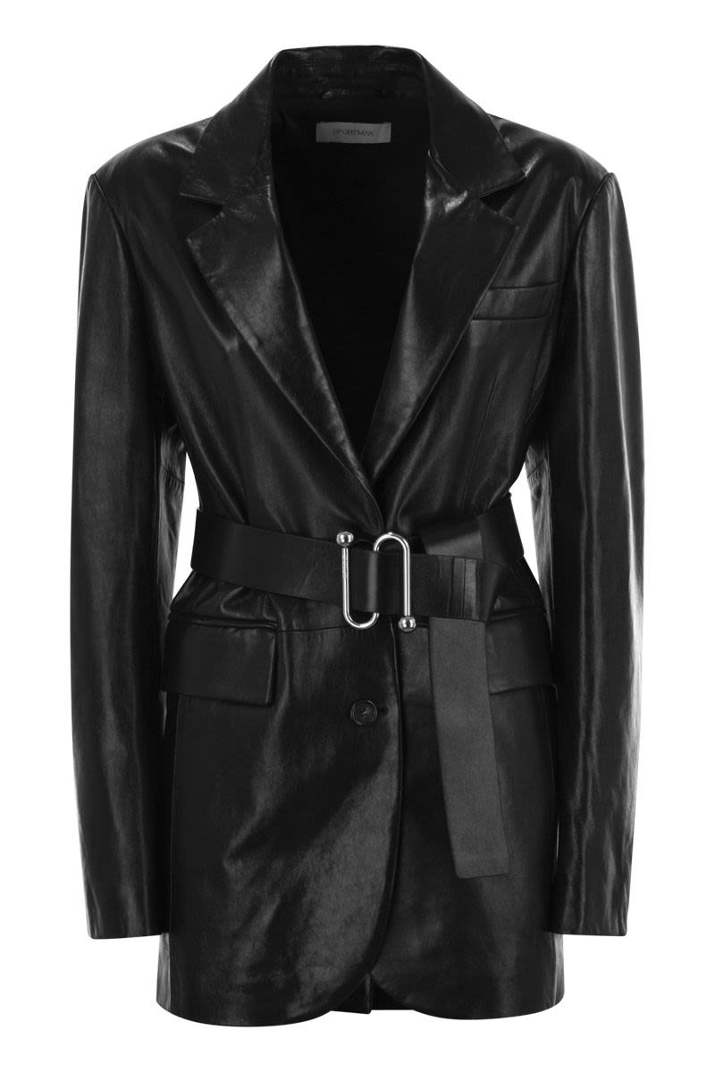 MAX MARA SPORTMAX Nappa Leather Long Blazer with Belted Waist - Women's Oversized Fit