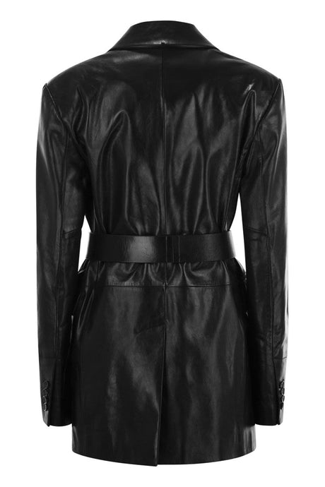 MAX MARA SPORTMAX Nappa Leather Long Blazer with Belted Waist - Women's Oversized Fit