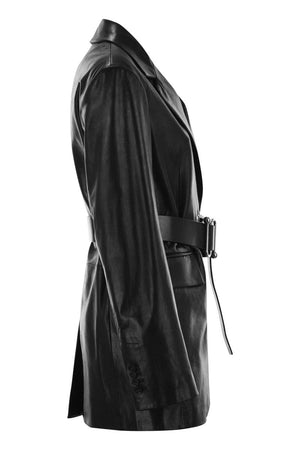 MAX MARA SPORTMAX Nappa Leather Long Blazer with Belted Waist - Women's Oversized Fit