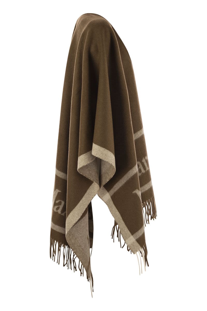 MAX MARA Wool Cape with Fringes - 162 x 131 cm