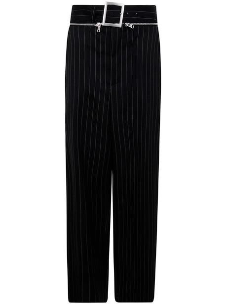 JEAN PAUL GAULTIER Pinstripe Wool Tailored Trouser with Zip Off Belt