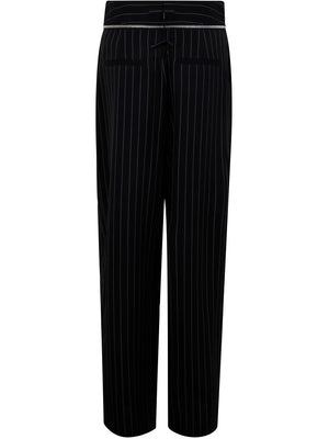 JEAN PAUL GAULTIER Pinstripe Wool Tailored Trouser with Zip Off Belt