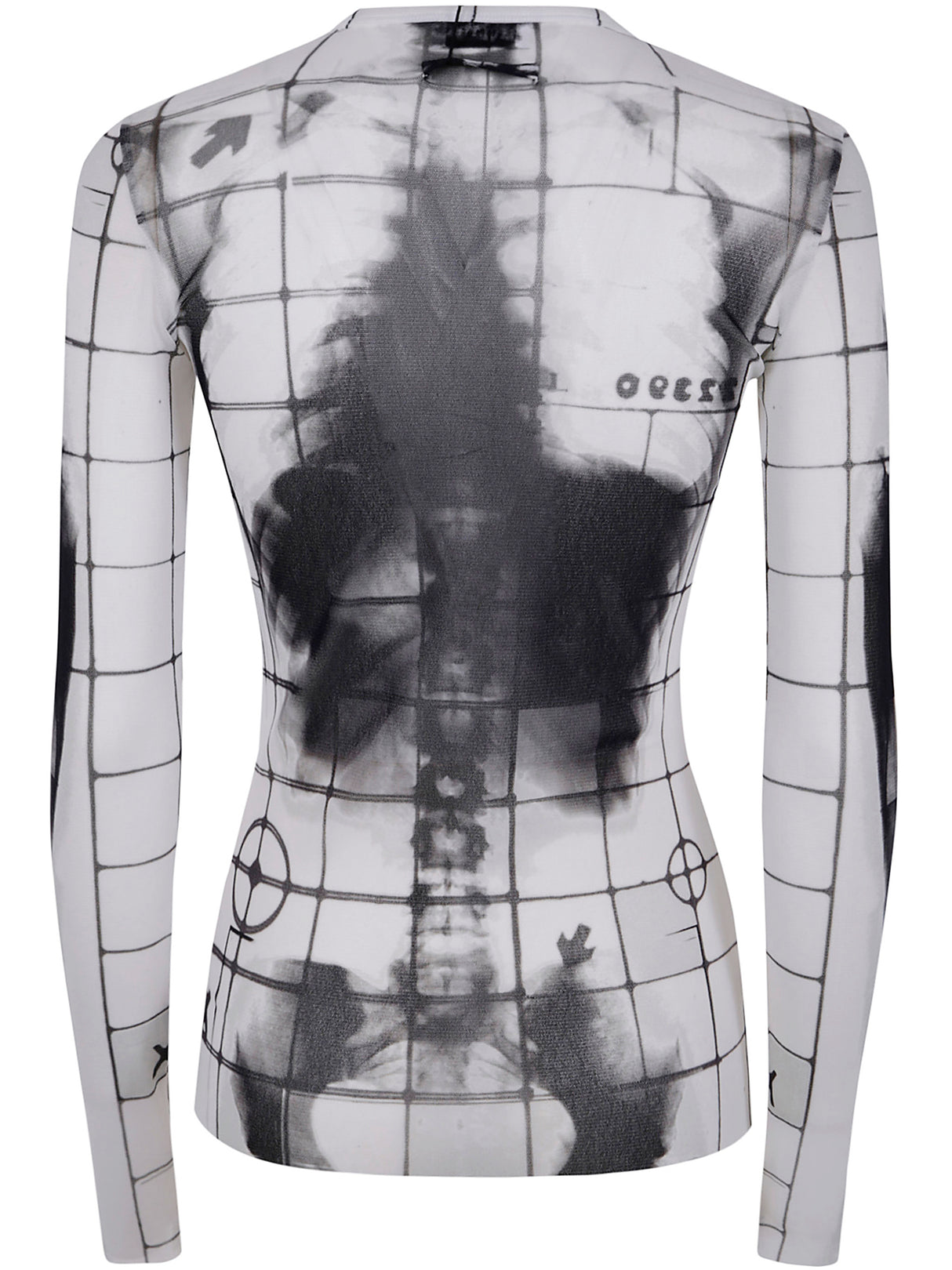 JEAN PAUL GAULTIER Long Sleeve Mesh Crew Neck Top with Skeleton Print