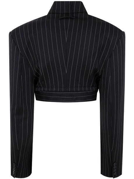 JEAN PAUL GAULTIER Pinstripe Wool Cropped Tailored Jacket with Zip Off Belt