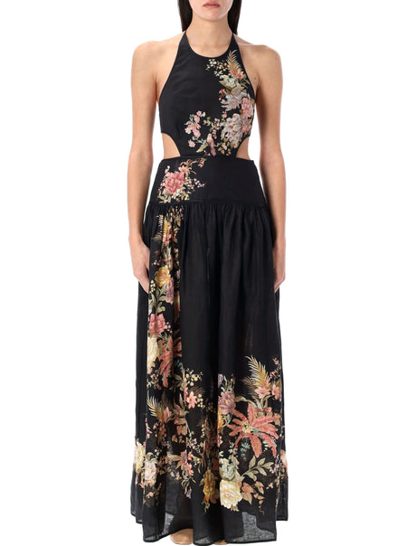 ZIMMERMANN Floral Halter Maxi Dress with Side Cutouts