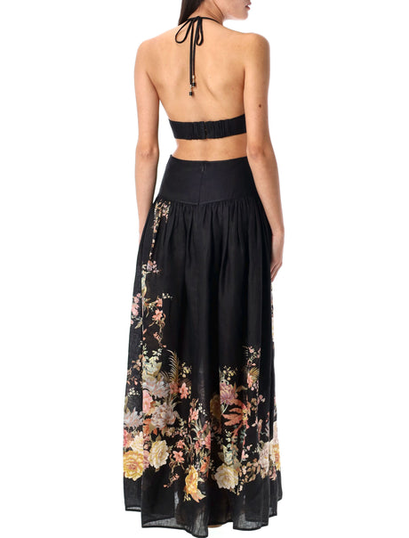 ZIMMERMANN Floral Halter Maxi Dress with Side Cutouts