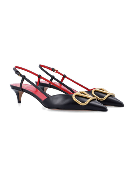 VALENTINO GARAVANI Pointed Toe Slimback Pump with Vintage-Effect Brass Detail