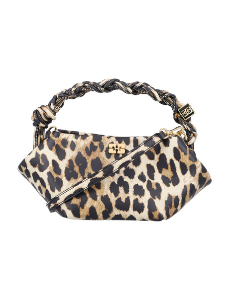 GANNI Mini Leopard Print Handbag with Braided Handle