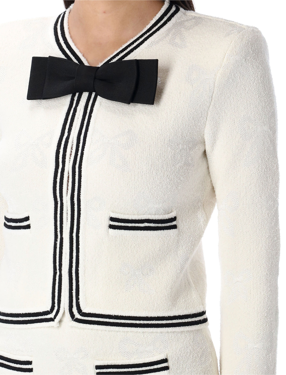 SELF-PORTRAIT Elegant Bow Jacquard Cardigan Small