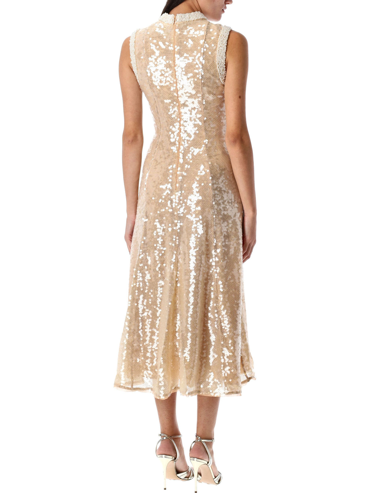 SELF-PORTRAIT Pearl Trim Sequin Midi Dress - Size 6