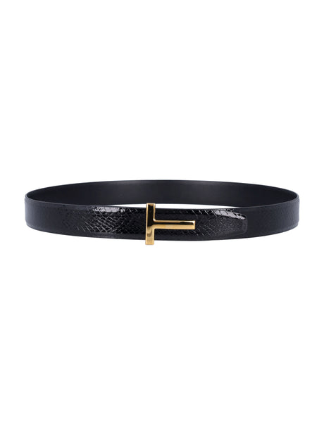 TOM FORD Printed Snake Effect Belt with Gold-Tone Buckle - 3cm Height