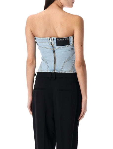 MUGLER Cotton Denim Bustier - Size 36