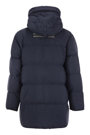 CANADA GOOSE Lawrence Mid-Thigh Length Down Jacket with Black Logo