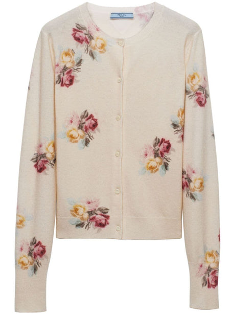 PRADA Floral Print Wool Cardigan - Boxy Fit