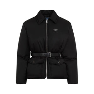 PRADA Luxury Nylon Puffer Jacket with Waist Belt