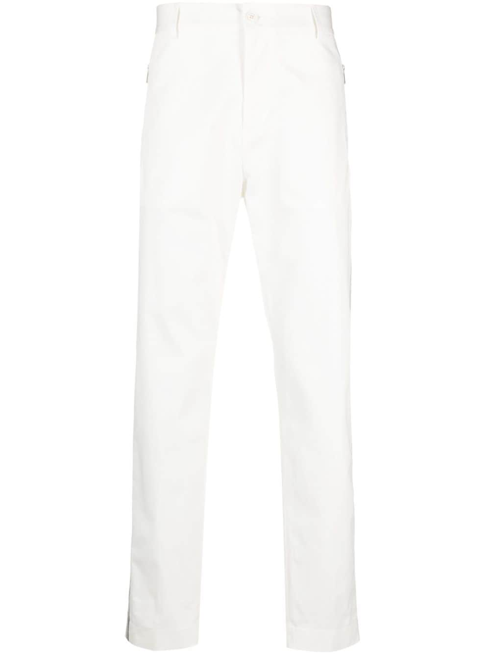 MONCLER Off-White Stretch Cotton Logo Patch Trousers for Men