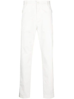 MONCLER Off-White Stretch Cotton Logo Patch Trousers for Men