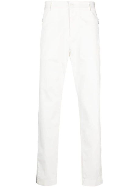 MONCLER Off-White Stretch Cotton Logo Patch Trousers for Men