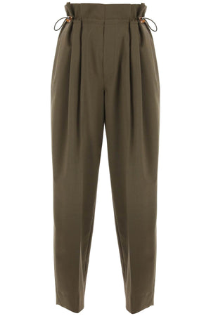 MONCLER Khaki Stretch Wool Drawstring Pants for Women - FW23 Collection