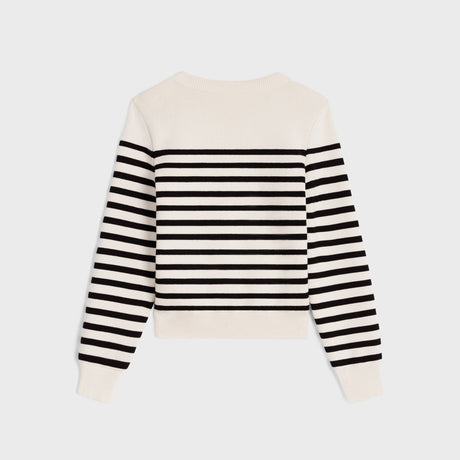 CELINE Ivory and black striped long-sleeved sweater with gold-tone buttons