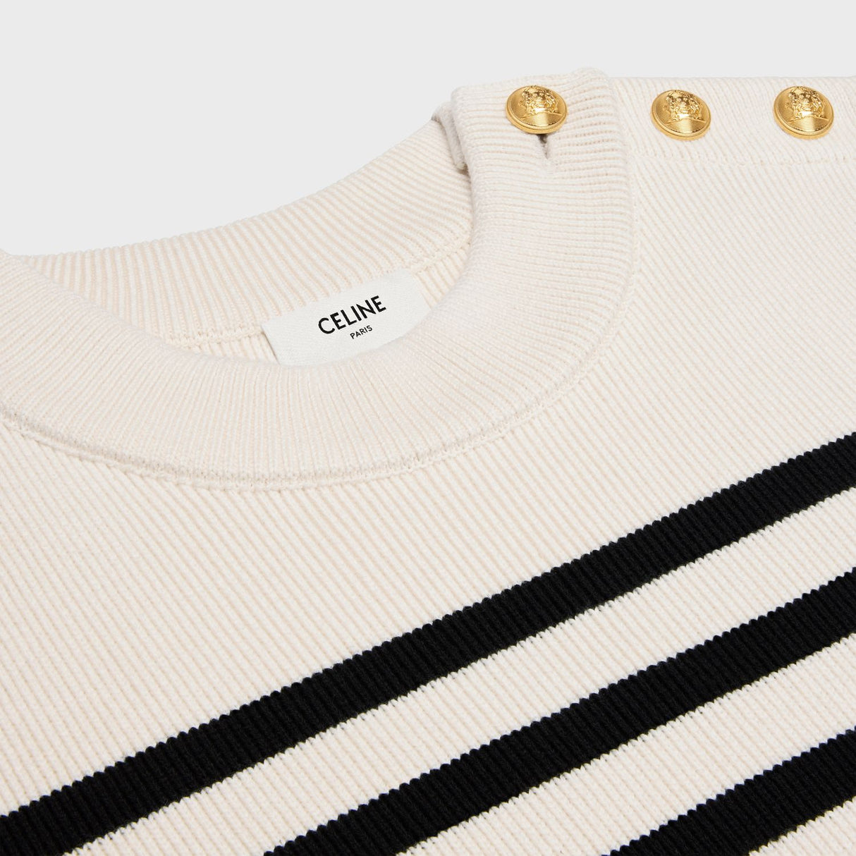 CELINE Ivory and black striped long-sleeved sweater with gold-tone buttons