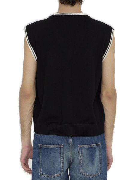 CELINE Black Wool Vest with Triomphe Embroidery - Men's