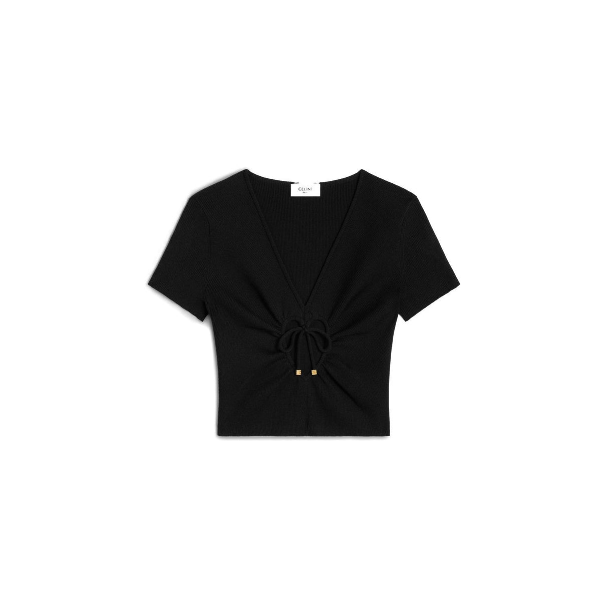 CELINE Black Cut-Out Short-Sleeved Crop Top for Women in US Size