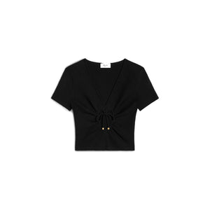 CELINE Black Cut-Out Short-Sleeved Crop Top for Women in US Size