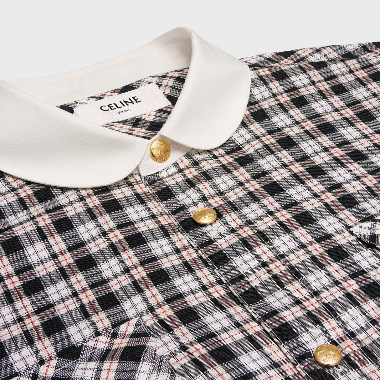 CELINE Silk Checkered Design Long Sleeve Shirt