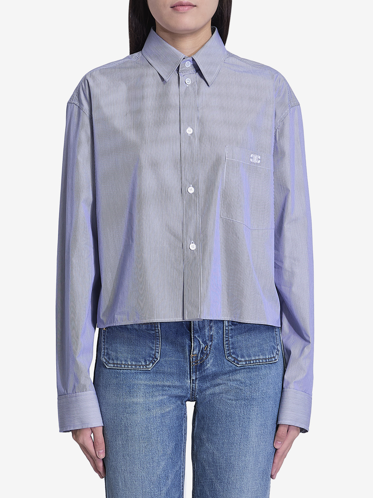 CELINE Cropped Striped Shirt with Embroidered Detail