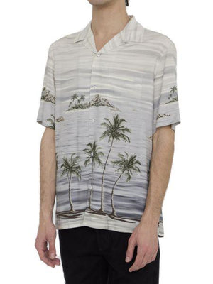 CELINE Hawaiian Shirt in Shades of Grey with All-Over Print for Men