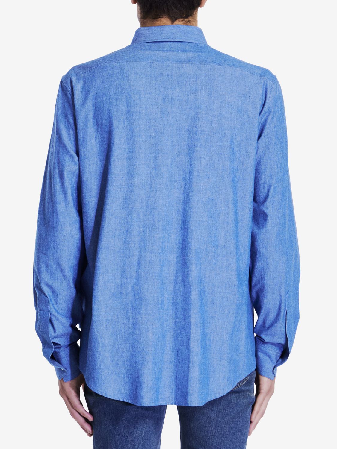 CELINE Triomphe Embroidered Long-Sleeve Light Blue Shirt