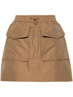 MONCLER Sand-Colored Cotton-Blend Taffeta Miniskirt with Elasticized Waistband and Patch Pockets