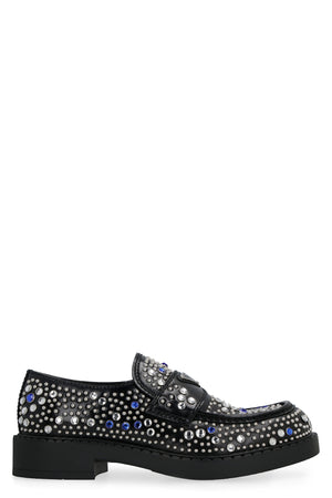 PRADA Black Leather Loafers with Rhinestone Embellishments for Men