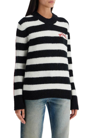 MARC JACOBS Relaxed Fit Striped Brushed Logo Sweater - Women’s XS