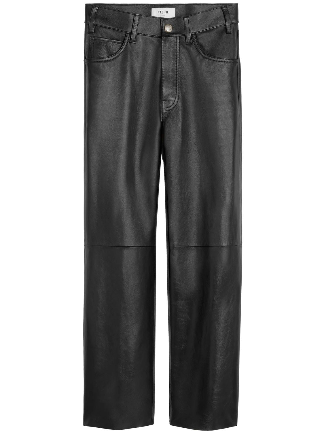 CELINE Flared Black Leather Pants for Women - 100% Lambskin, SS24