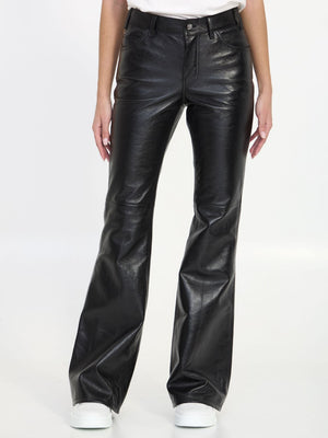 CELINE Flared Black Leather Pants for Women - 100% Lambskin, SS24