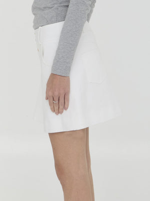 CELINE White Cotton Miniskirt with Gold-Tone Metal Buttons - Women's Fashion Item