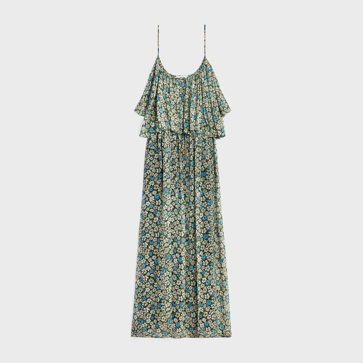 CELINE Gathered Midi Dress in Luxurious Silk Georgette