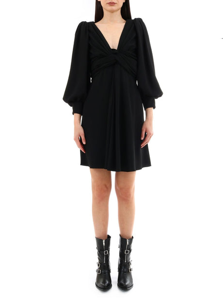 CELINE Black V-Neck Wrap Dress for Women - Stylish Draping and Long Sleeves for SS19