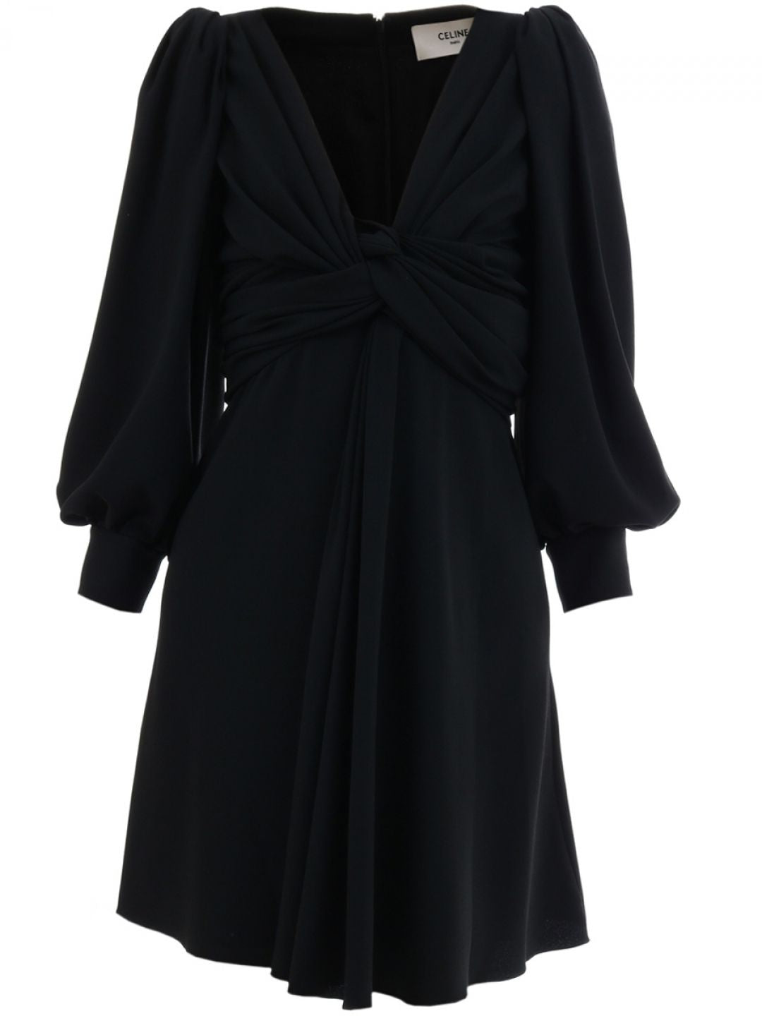 CELINE Black V-Neck Wrap Dress for Women - Stylish Draping and Long Sleeves for SS19
