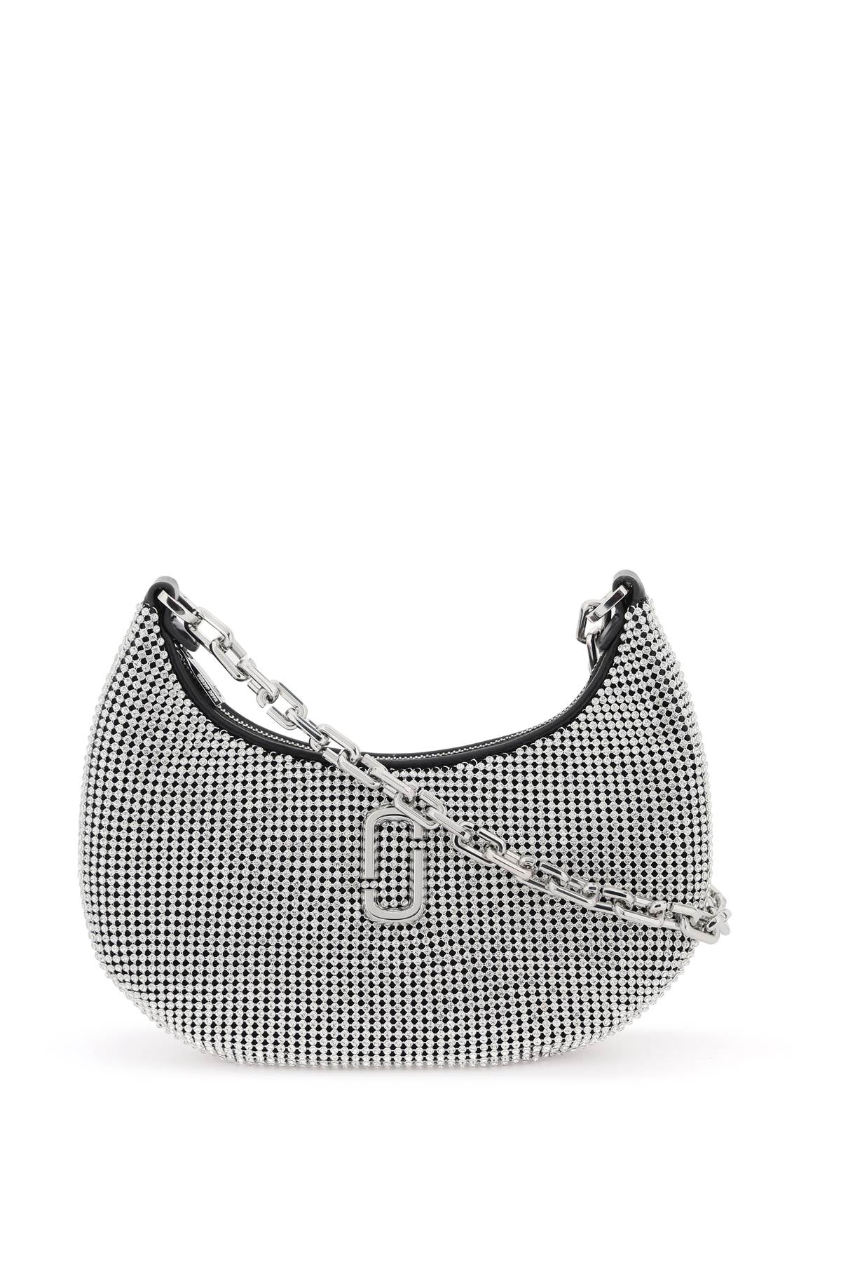 MARC JACOBS Multicolor Rhinestone Embellished Mini Curve Shoulder Bag with Leather Trim and Chain Strap