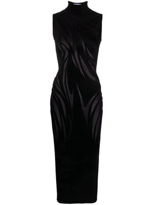 Đầm láng mỏng cổ cao - Đầm dài tay không đen cho chị em nữ FW23