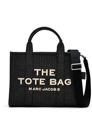 MARC JACOBS Medium Black Raffia Tote Handbag with White Logo for Women - Spring/Summer 2024