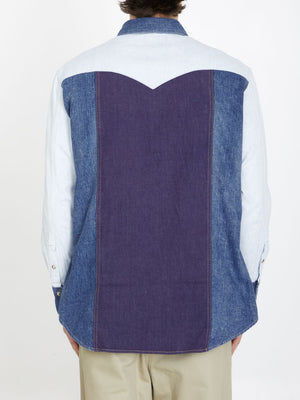 CELINE Blue Patchwork Denim Shirt for Men - Regular Fit